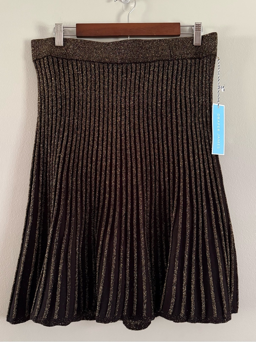 Draper James Black with Gold Lurex Pleated A-Line Skirt